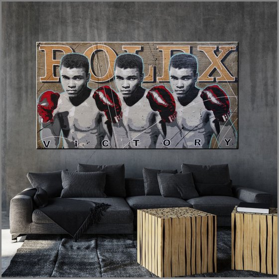 Victory 190cm x 100cm Muhammad Ali Concrete Textured Urban Pop Art