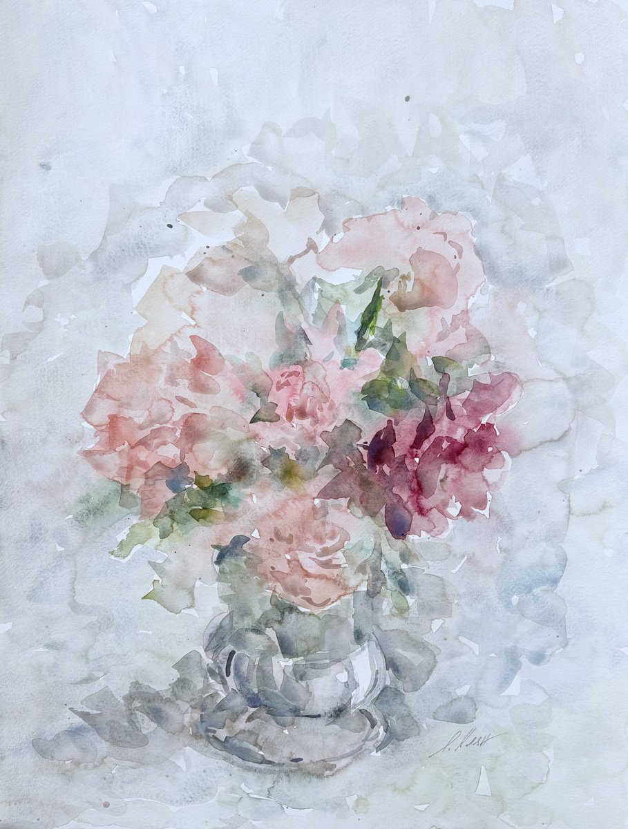Impressionistic Watercolour , Roses 36X48 Cm 2025 By Elena Klyan, 14 X 18, Artwork For Sale On Artfinder