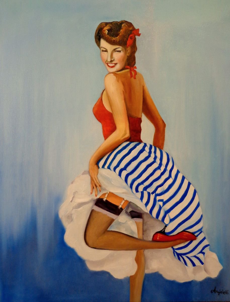 Photorealistic Portrait Oil Painting By Anna Rita Angiolelli, 20 X 24, Pin Up, Original Artwork