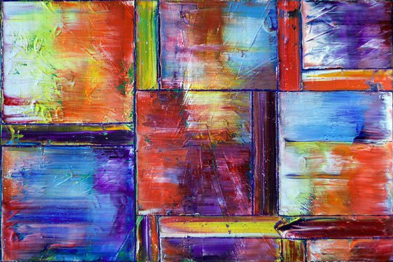 "Triplets" - Save As Series - Original Extra Large PMS Abstract Triptych Oil Paintings On Canvas - 66" x 48"