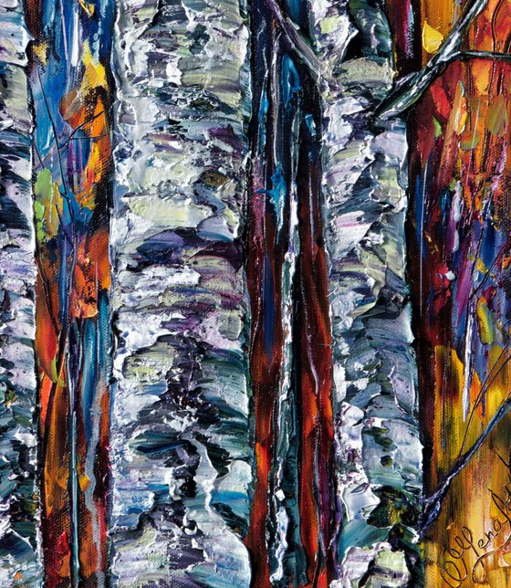 "Autumn Birches" — (PALETTE KNIFE)