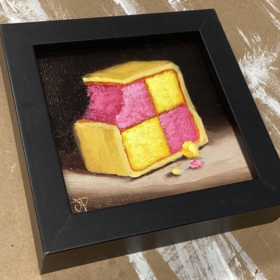 Little Battenberg cake slice