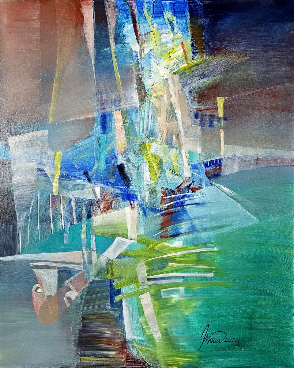 Abstract Oil Painting By Taidakov Nikolai, 31 X 39", Walking Through Paris At Night, Original Artwork