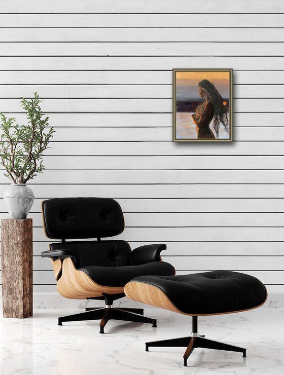 Naked woman by the river