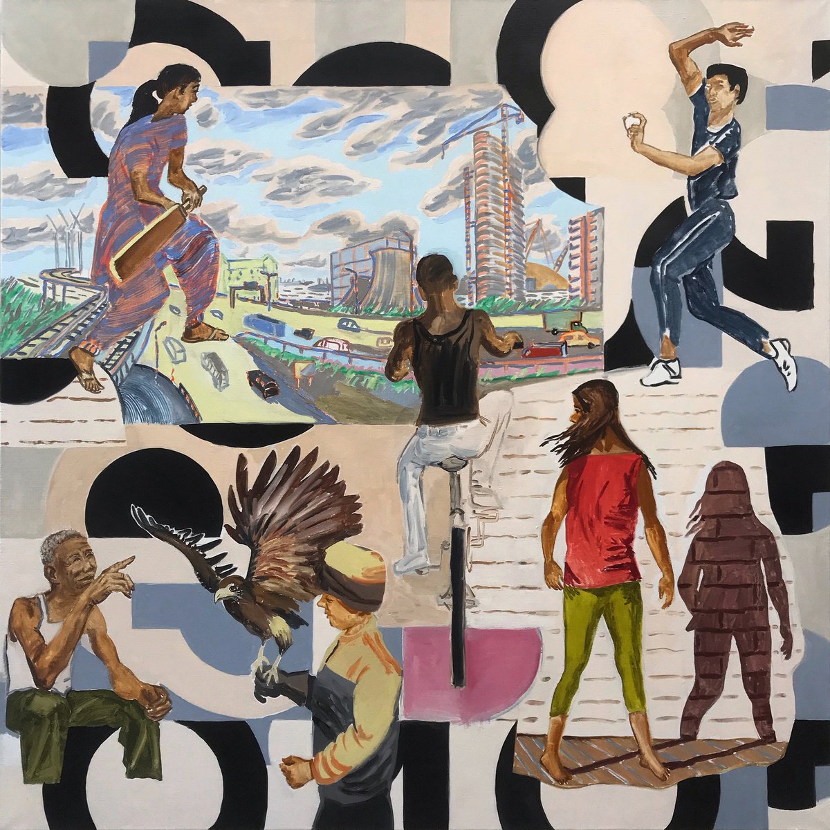 Expressive Portrait Oil Painting By Frank Creber, 47 X 47, Falconry At Aspen Way, Original Artwork