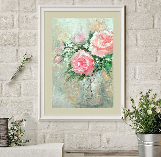 Roses Bouquet Painting Floral Artwork Flower Wall Art