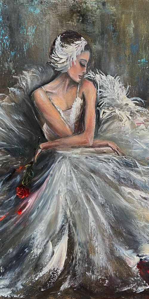 Prima, ballerina, ballerina bow, ballet dress, ballet, white dress, rose, ballerina picture by Natalie Demina