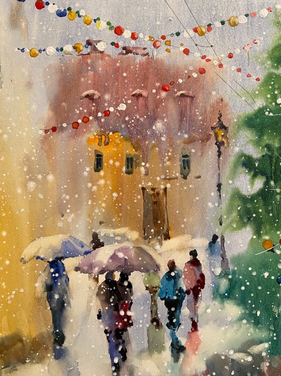 Sold Watercolor “Waiting for Christmas… ” perfect gift