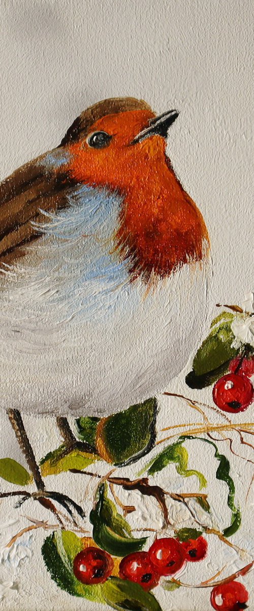 Winter Robin with Holly Berries, Christmas by Natalia Shaykina