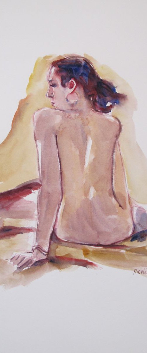 seated female nude back study by Rory O’Neill