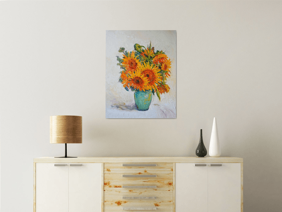 Sunflowers in a green Vase