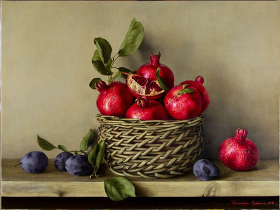 Wild pomegranates, 60x80cm, oil on canvas, 2018, original classic still life, Syuzanna Tarverdyan