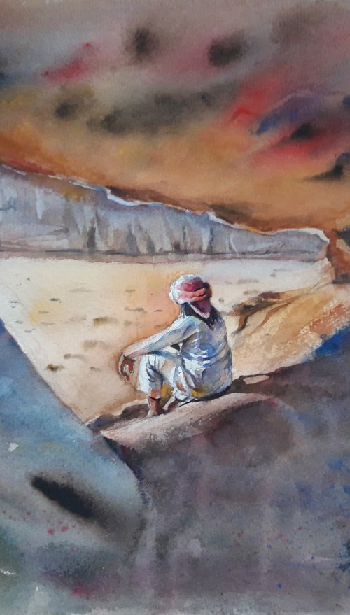 Sitting by the cliffs of Wadi Rum by Bozhidara Mircheva