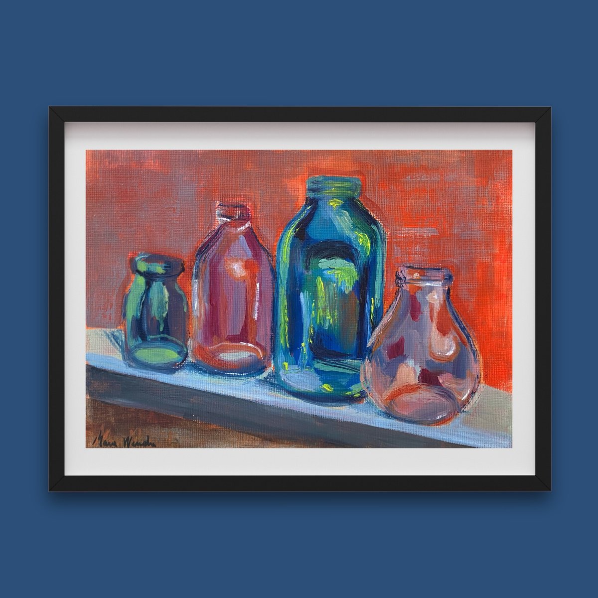 Expressive Still Life Oil Painting By Mara Wanda, 8 X 6", Glass Bottles Still Life, Original Artwork