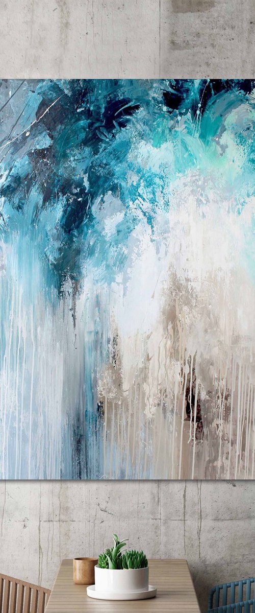"Water streams" Teal navy blue gray art by Nina Smykal