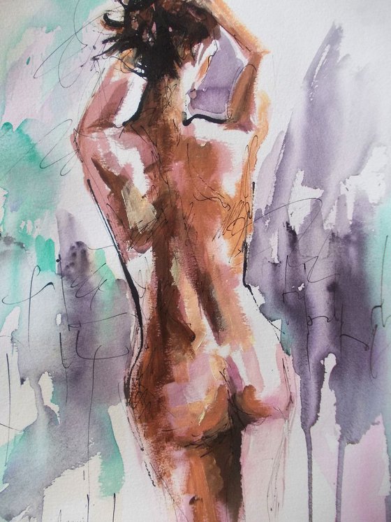 Woman Study - Watercolor Mixed media Painting in Paper