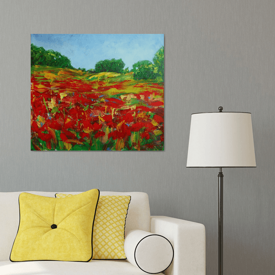 Poppies field... Flowering wildflowers... /  ORIGINAL ACRYLIC PAINTING