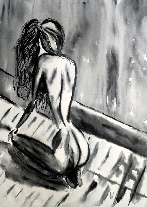 Woman Nude original watercolor painting