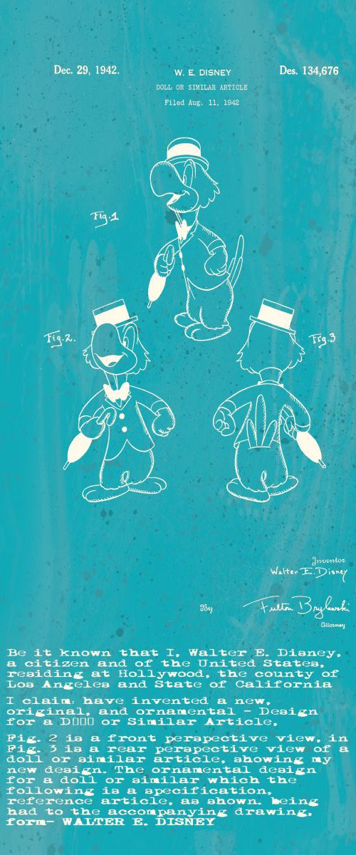 Disney character patent - Parrot - Turquoise - Circa 1942 by Marlene Watson