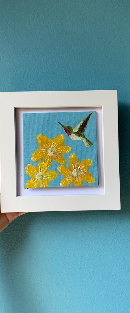 Hummingbird and flowers 2 by Olha Gitman