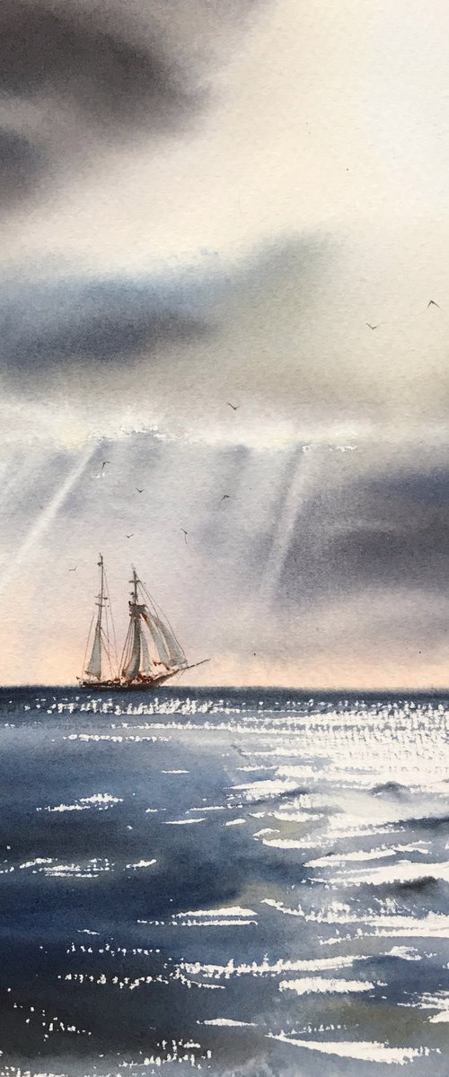 Ship and sun rays by Eugenia Gorbacheva