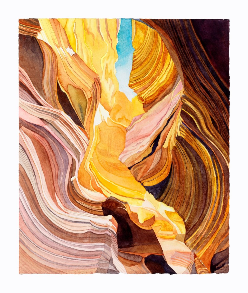 Organic Watercolour , Dizzy (Antelope Canyon Tribal Park) By Beth Shadur, 14 X 16, Artwork For Sale On Artfinder