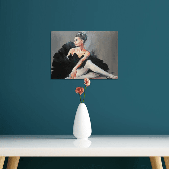 Seated ballerina. Dancer, oil painting.