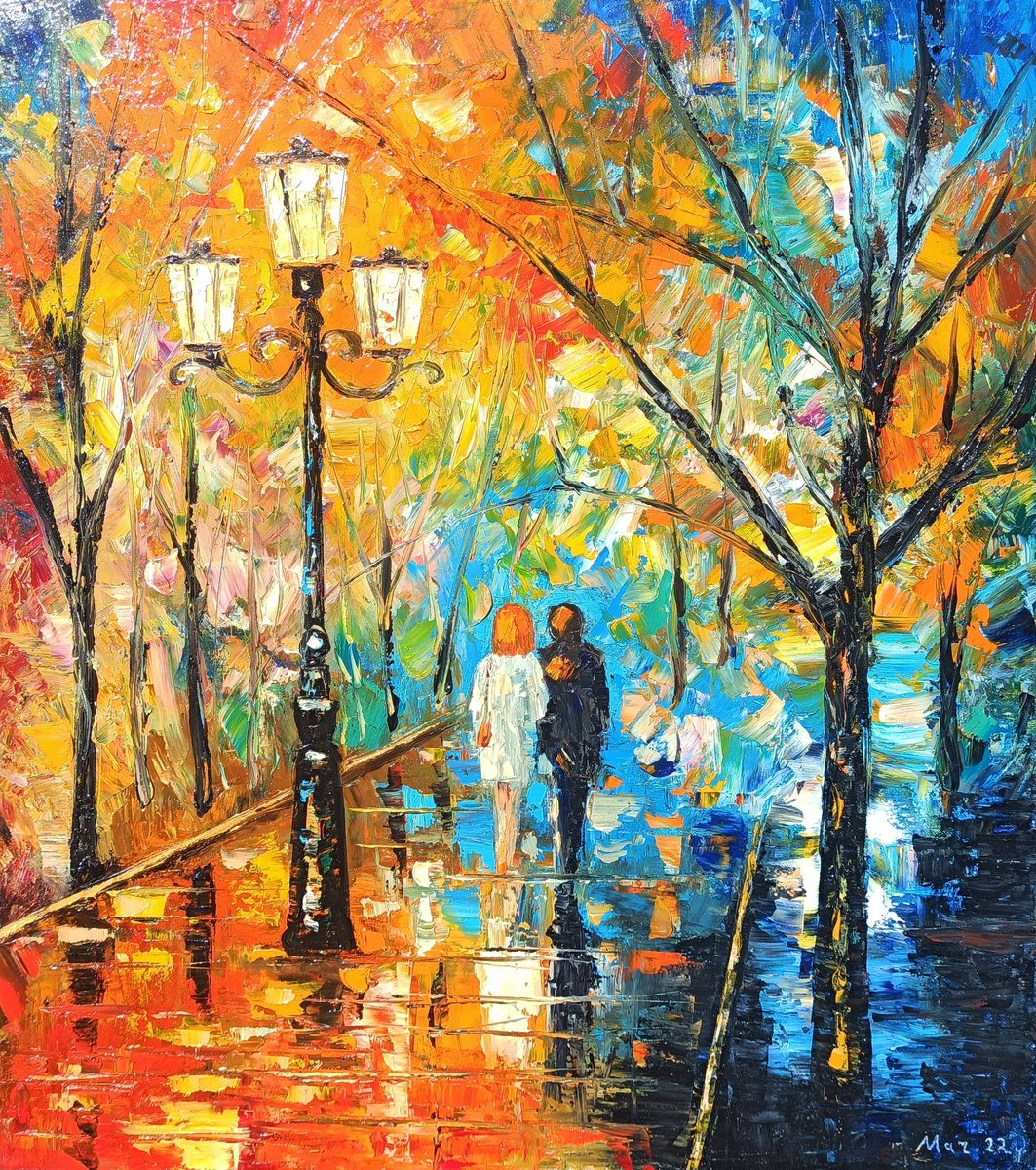 Autumn walking (60x50cm, oil painting, ready to hang) by Narek Qochunc