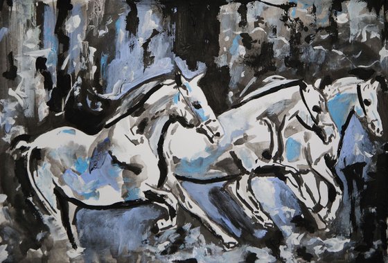 Horses galloping / 37.7 x 26.3 cm