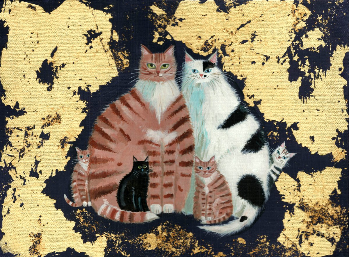 Feline Family- cat painting- canvas art by Mary Stubberfield