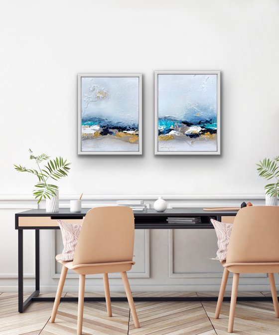 Poetic Landscape diptych - Composition 2 paintings framed - Wall Art Ready to hang