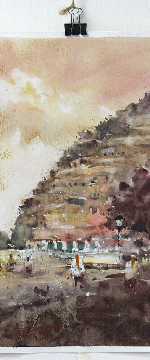 Positano, Watercolor Painting. by Marin Victor