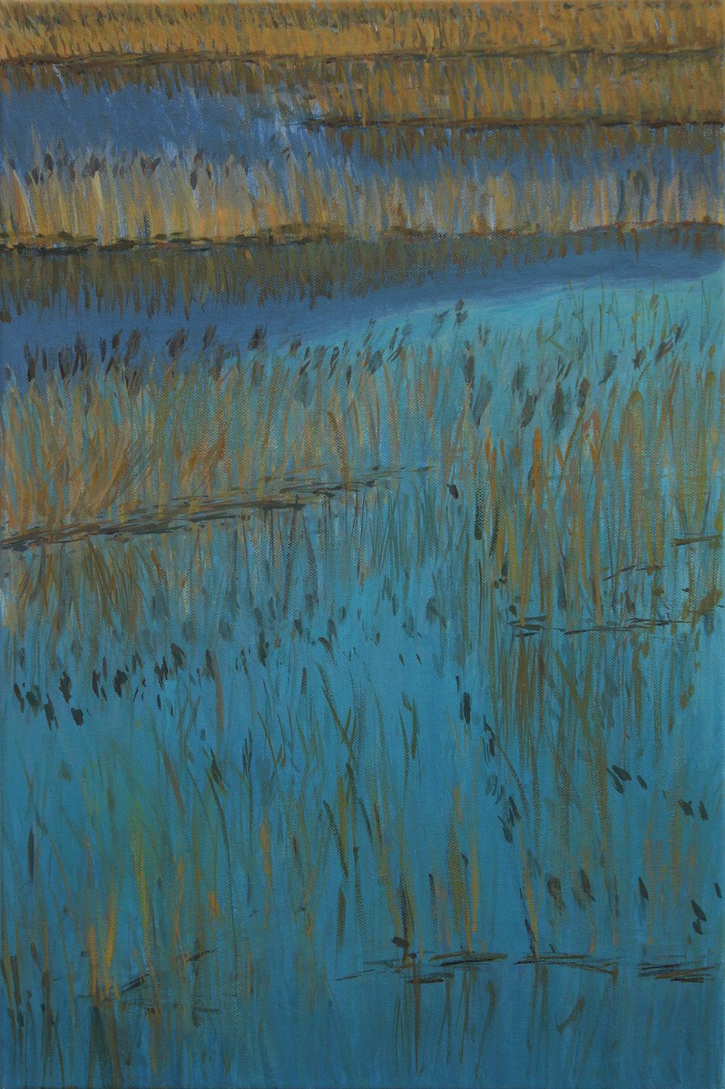 Grasses, Water, Reflections - Trave, voda, odsevi, 2021, acrylic on canvas, 60 x 40 cm by Alenka Koderman