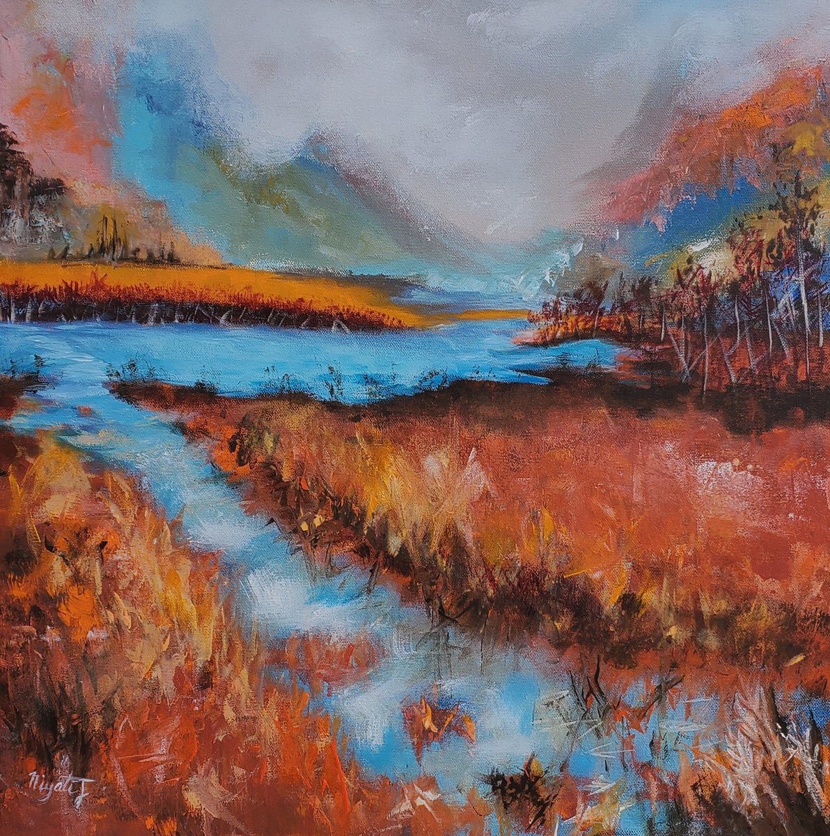 Impressionistic Landscape Acrylic Painting By Niyati Jiwani, 20 X 20", Wanderlight, Original Artwork