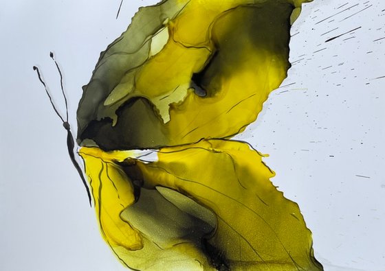 YELLOW BUTTERFLY - alcohol ink , plastic paper