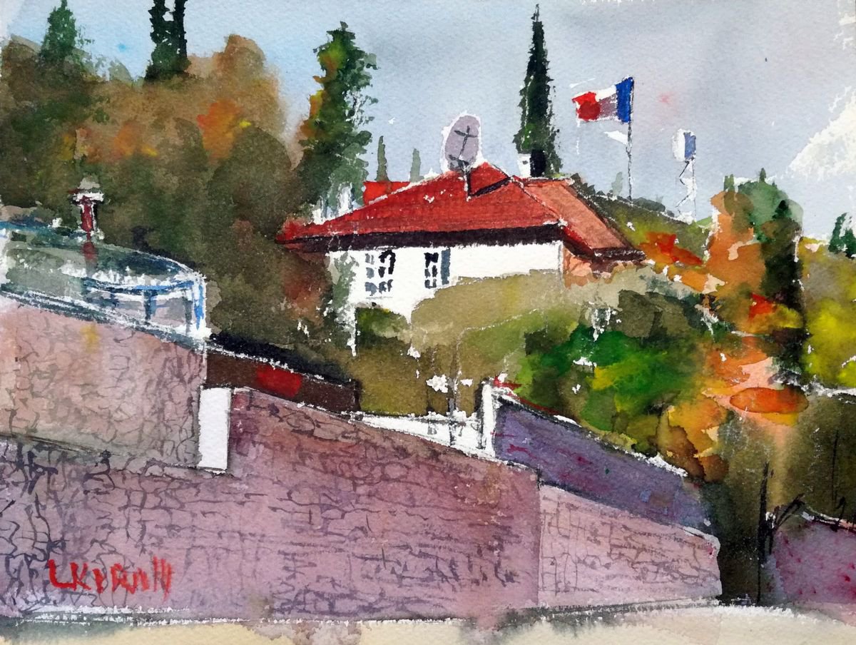 Impressionistic Cityscapes Watercolour By Leonid Kirnus, 13 X 10", French Consulat, Original Artwork