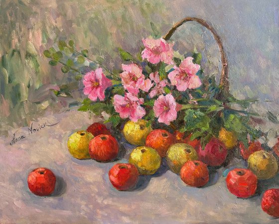 Apples and Mallow Flowers