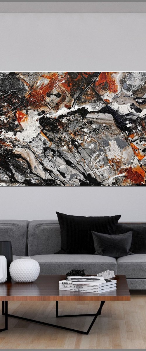 Slated Licorice 240cm x 100cm Black Grey Brown Abstract Art by Franko