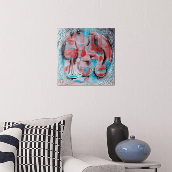 Red and turquoise still life