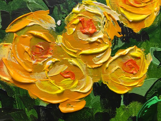 FIELD OF YELLOW, ORANGE, WHITE  ROSES  palette knife modern decor MEADOW OF FlOWERS, LANDSCAPE,  office home decor gift