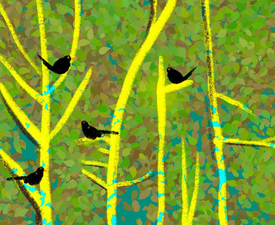 The Blackbirds , cute lovebird tree artwork v2