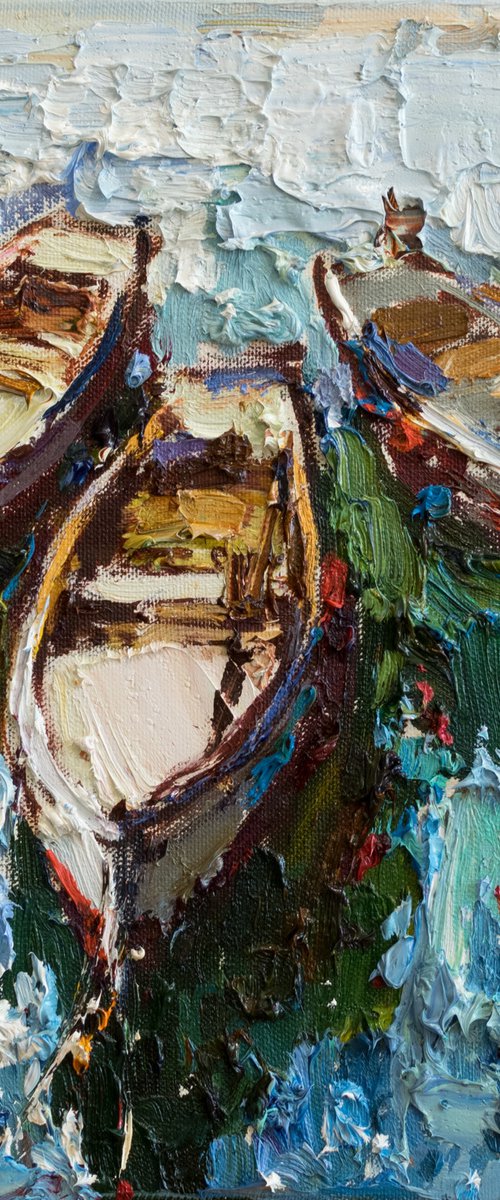 Boats - Original oil painting by Anastasiia Valiulina