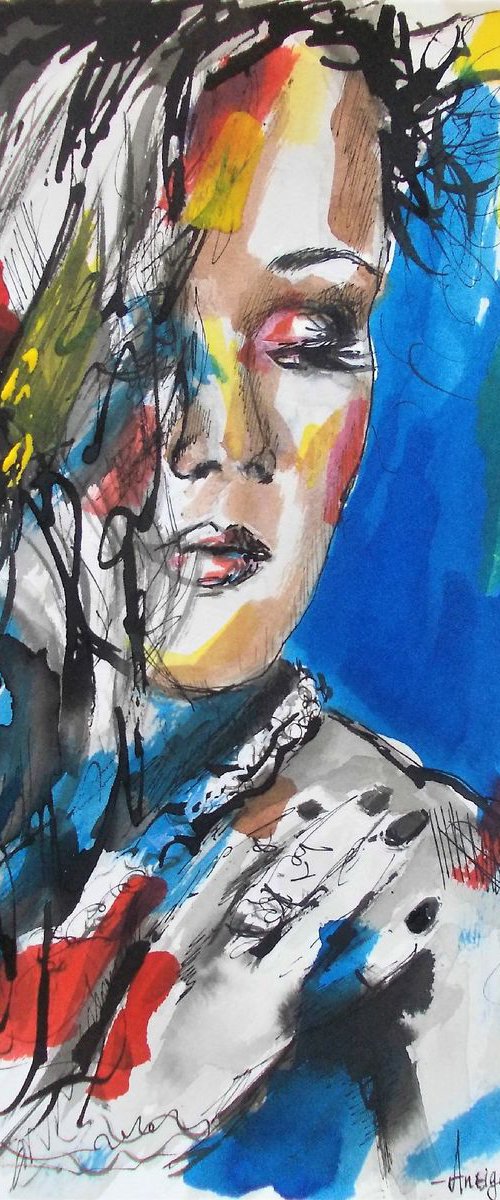Woman Series ink drawing-Portrait Drawing by Antigoni Tziora