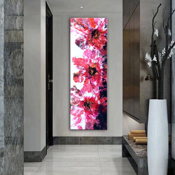 Red Flowers - Large Painting 72" x 24"