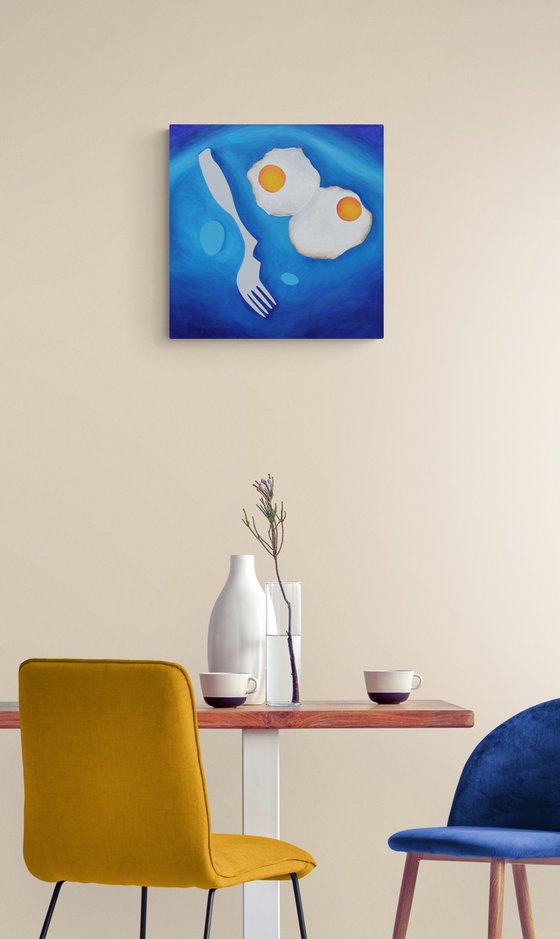 Still life with baked eggs