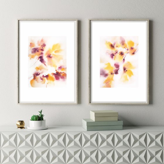 Yellow flowers painting, diptych "Sunlight"