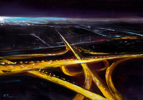 Aerial night cityscape