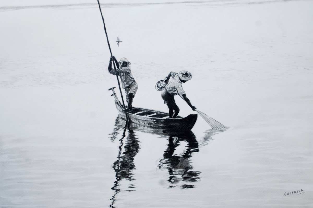 Two men in a boat by Sripriya Mozumdar