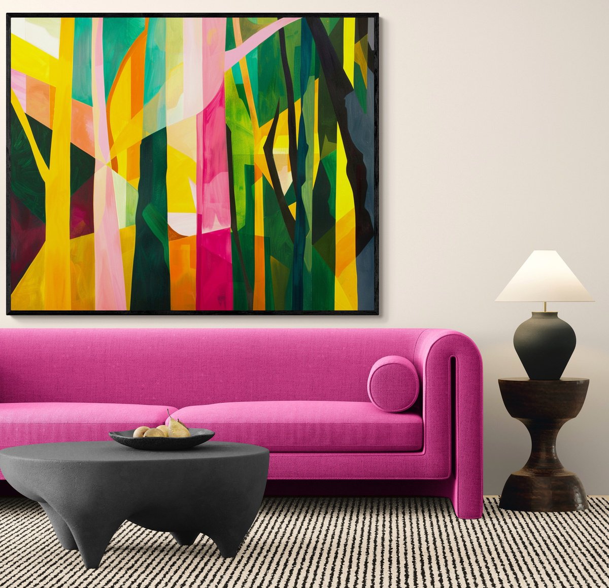 Abstract Acrylic Painting By V+V Kniazievi, 59 X 47", Forest Of Dreams #6, Original Artwork