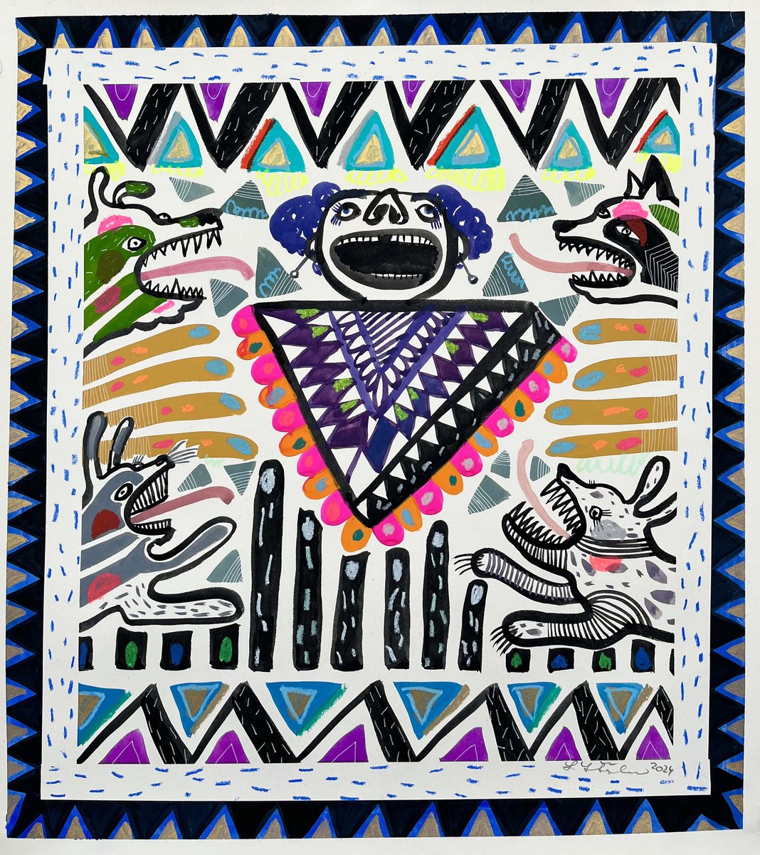 Animal Painting By Lenka Stastna, 21 X 23", Feral Dogs, Original Artwork